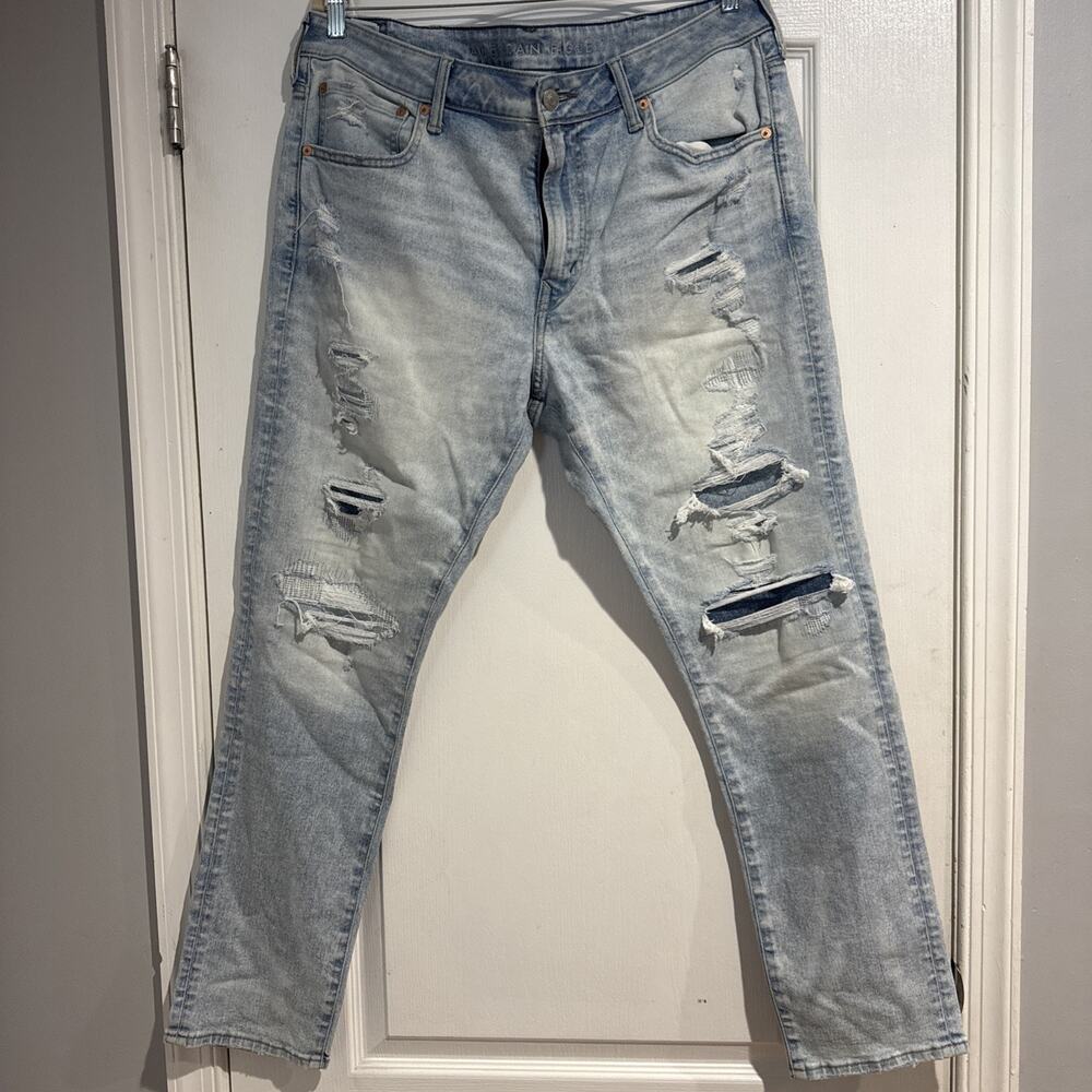 American Eagle AirFlex+ Athletic Skinny Fit Patched Jean Size 38 X 30 Blue Men's